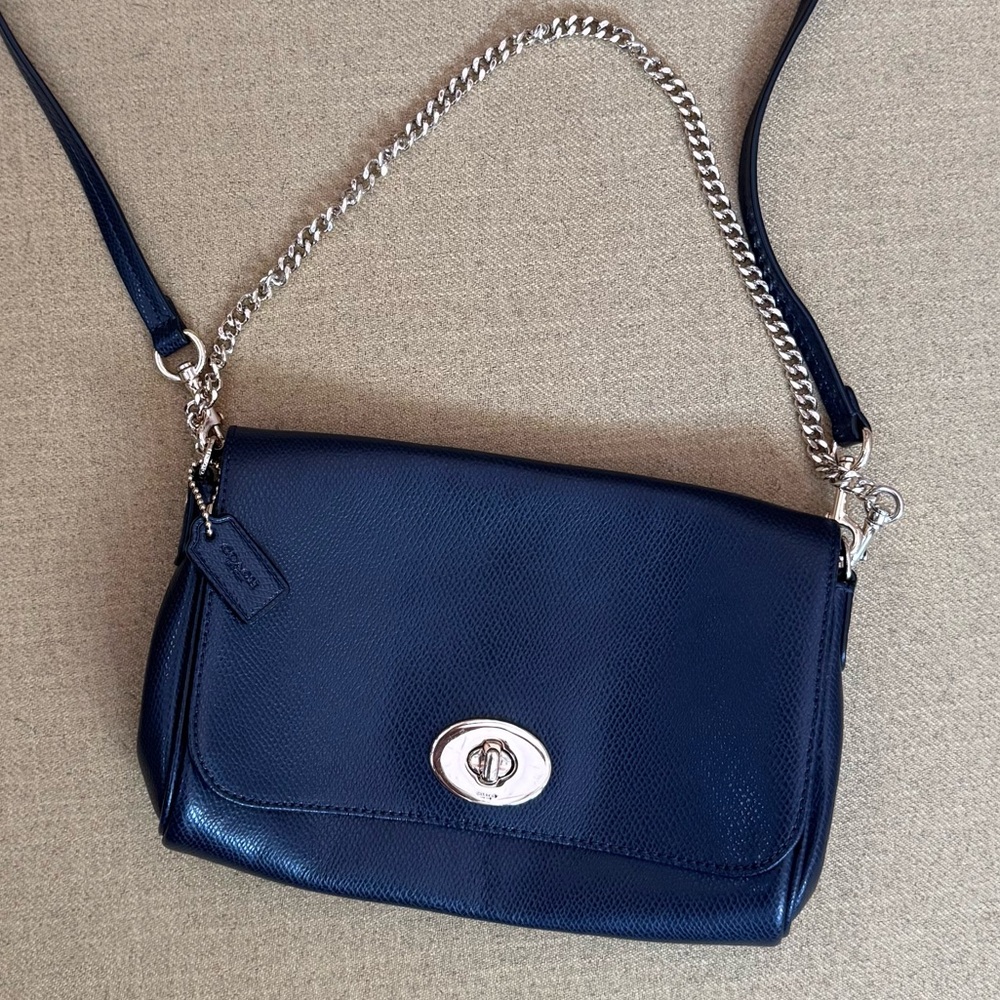 Navy Coach Crossgrain Leather Crossbody